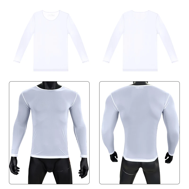  2pcs Men's Sexy T-Shirts Mesh Tee Shirt Undershirt Homme Long Sleeves Men T Shirts Male Transparent See through Shirts