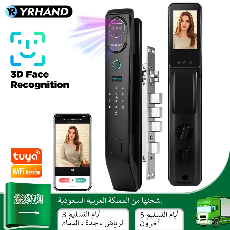 YRHAND 3D Biometric Security Face & Camera Smart Door Lock Digital أقفال التعرف على الوجه Tuya Wifi Lock Form SA Fast Shipping