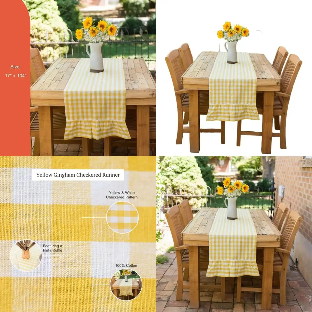 

Желтая и белая дорожка в клетку, 17x104 дюймов, стиль фермерского дома в деревенском стиле для кухни, вечеринок и ежедневного использования