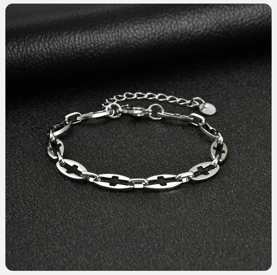 Vnox Kreuz-Ausschnitt-Kettenarmband, Edelstahl Verstellbares Gliederarmband für Männer und Jungen, Minimalistisches Silberfarbenes Schmuckgeschenk – Detail 5