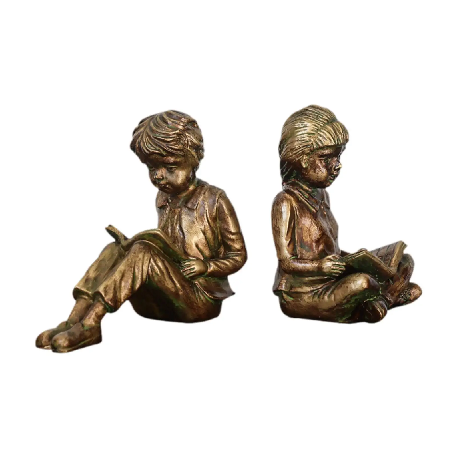 Boy Girl Reading Bookends Books Stoppers, Support Book Organizer, Decorative Bookends Tabletop Decor for Living Room Desk