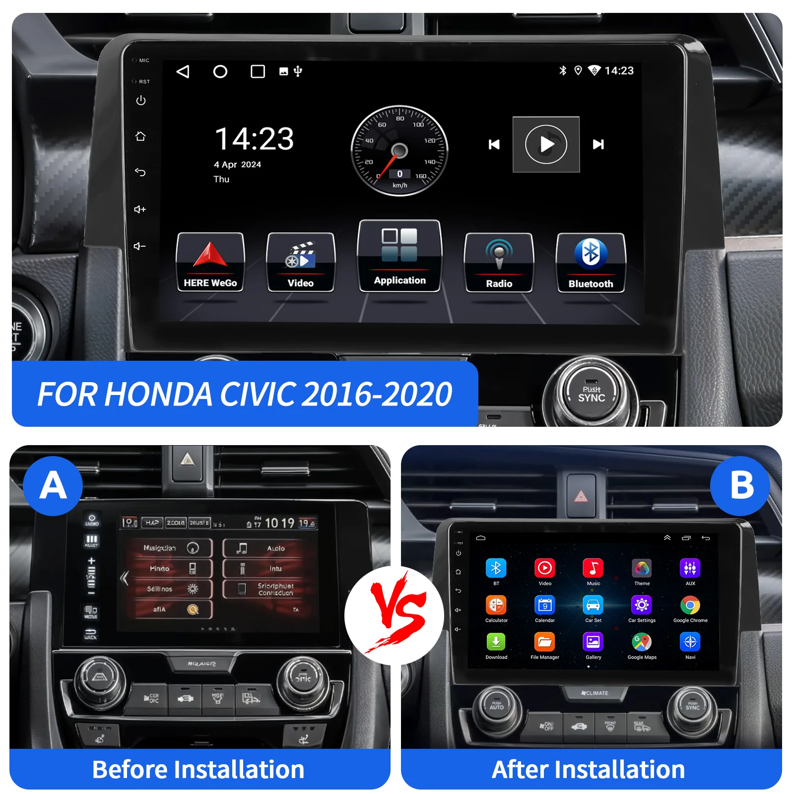 9 "Android 14 Apple Carplay Per Honda Civic 2016-2020 Auto Stereo Radio Navigazione GPS WIFI Bluetooth 32GB FM/RDS Unità Principale SWC