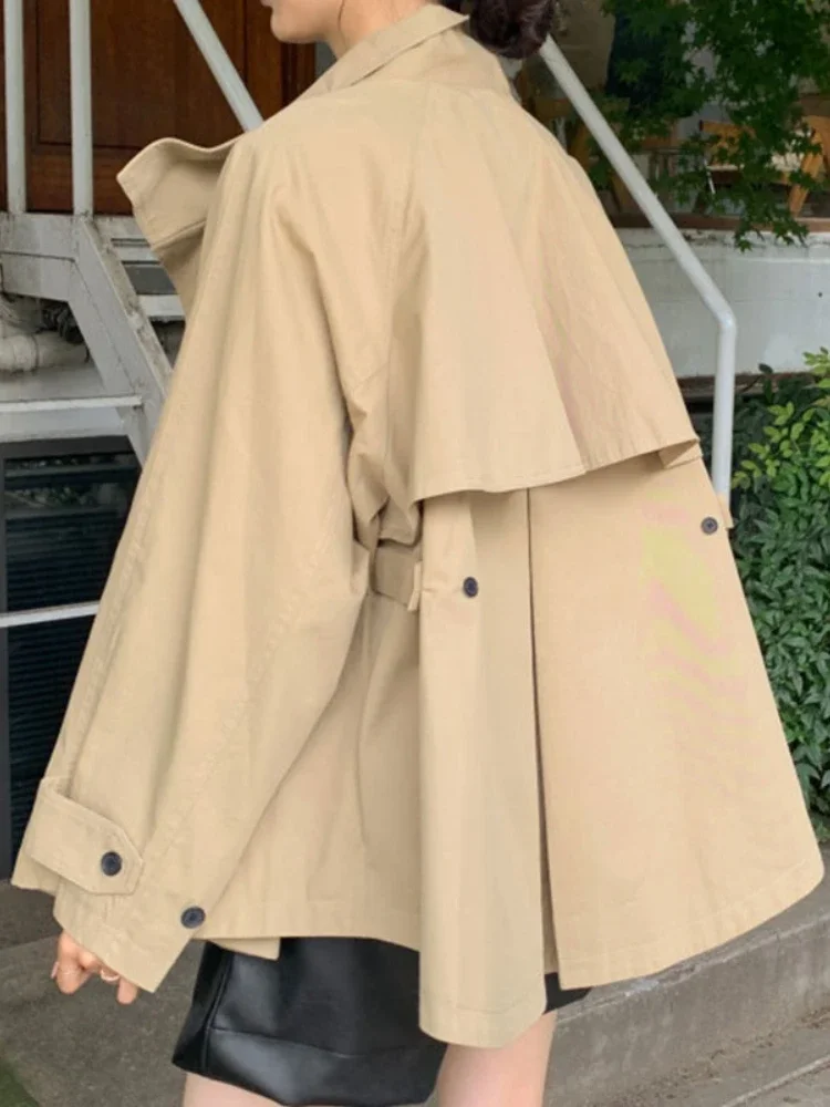 Korean Chic Elegant Stand Collar Trench Coat Loose A-line Cape Jackets Women 2024 Spring New Streetwear Solid Casual Outwears