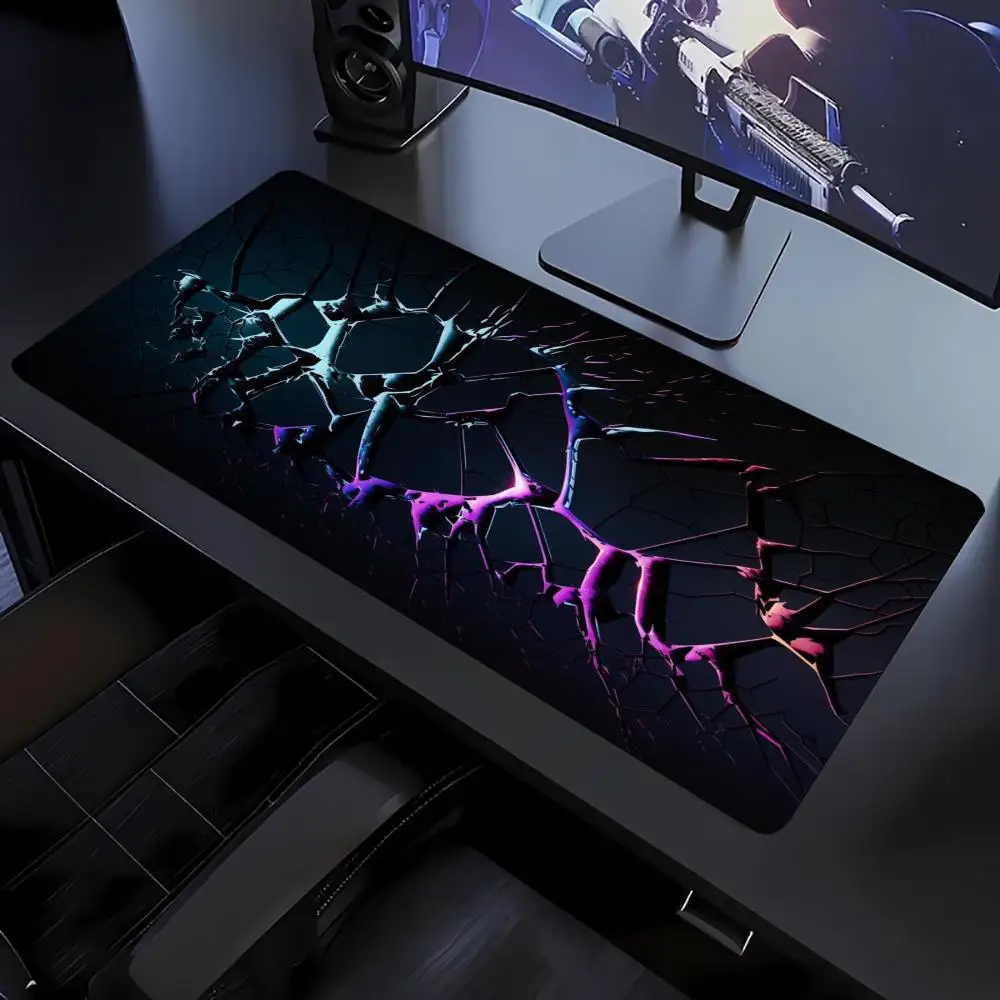 Cool Neon Crack Lightning Large Size Mouse Pad Thick Non‑Slip Rubber Desk Mat Stylish Glowing Art For Gaming Laptop Computer