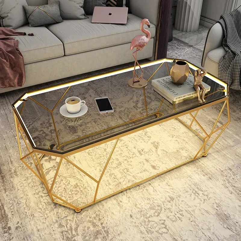 Nordic Modern Coffee Table Living Room Luxury Metal Gold Light Glass Coffee Table Minimalist Table Mesa Auxiliar Home Furniture