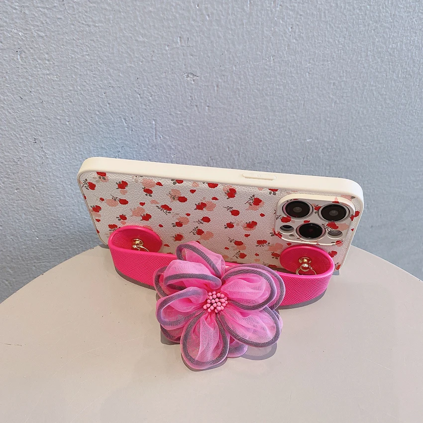 아이폰 17 16 15 14 13 프로 12 11 맥스 플러스 16프로용 꽃무늬 손목밴드 폰케이스, 컬러풀한 꽃무늬 폰케이스, 창의적인 15프로 커버