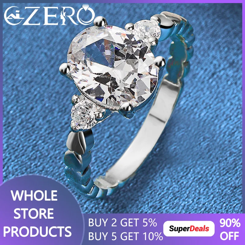 ALIZERO-925 Sterling Silver Oval Cut Zirconia Anéis para As Mulheres, Anel De Noivado De Casamento, Moda Festa Jóias, AAAAA