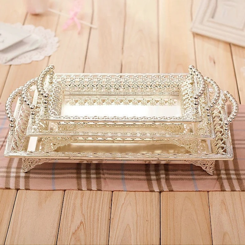 European Style Silver Plated Storage Tray Afternoon Tea Dessert Snack Tray Dessert Table Decoration Fruit Cake Pan