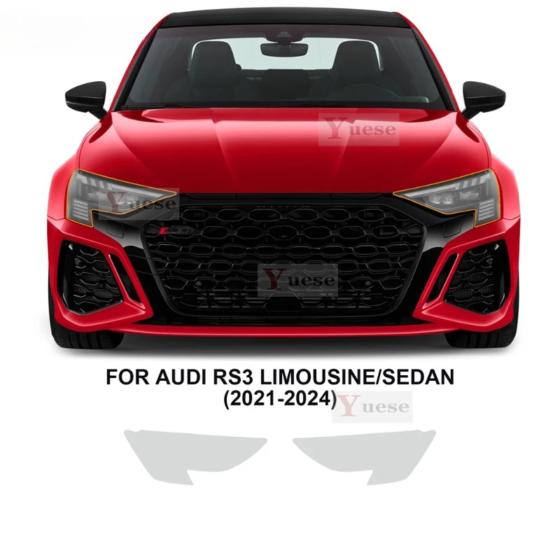 For Audi RS3 Sedan Limousine 2021-2024 2 Pcs Car Headlight Protective Film Transparent Smoked Black TPU Sticker