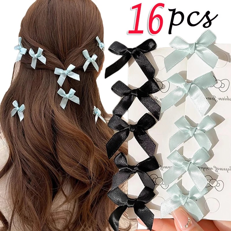 16pcs Ribbon Bow Hair Clip Sweet Bowknot Cute Korean Girls Female Hairpin Fashion Barrettes Lovely Headwear Hair Grip Bobby Pins