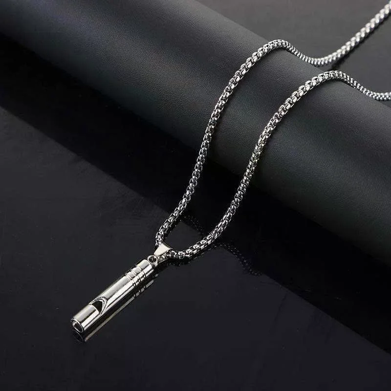 Whistle Necklace Pendant Emergency Survival Whistle Outdoor Hiking Camping Necklaces Stainless Steel Punk Whistle