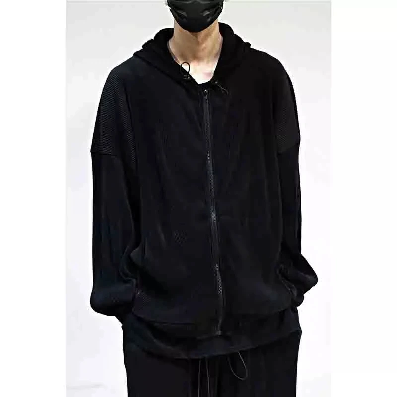 

Men's new hooded striped zipper loose fashion sweater lovers spring and autumn thin large size versatile hip hop personality