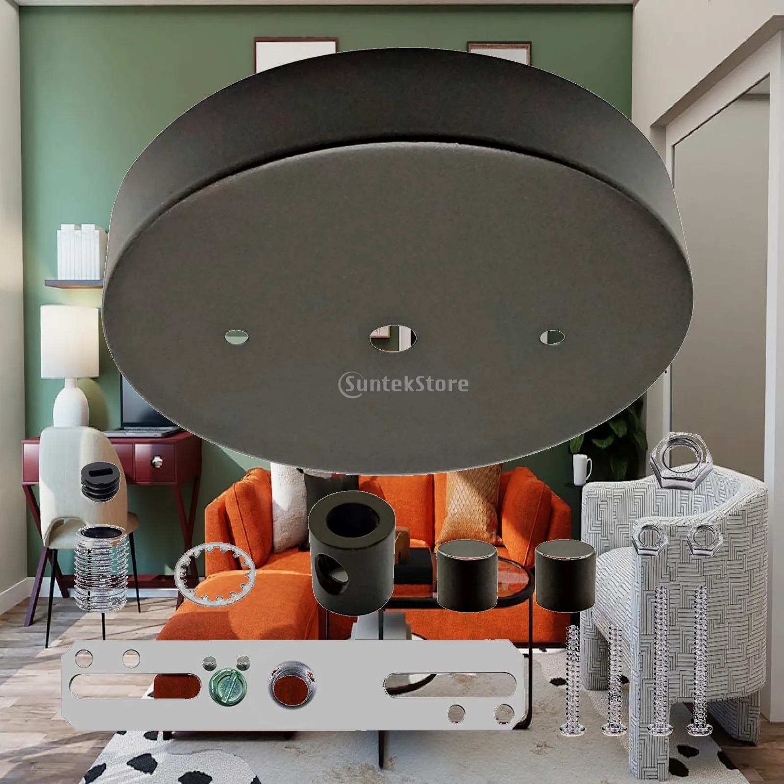 Iron Ceiling Base Hardware Lighting Fixture Kit Round Canopy Shade Holder for Pendant Lamps in Kitchen or Dining Room