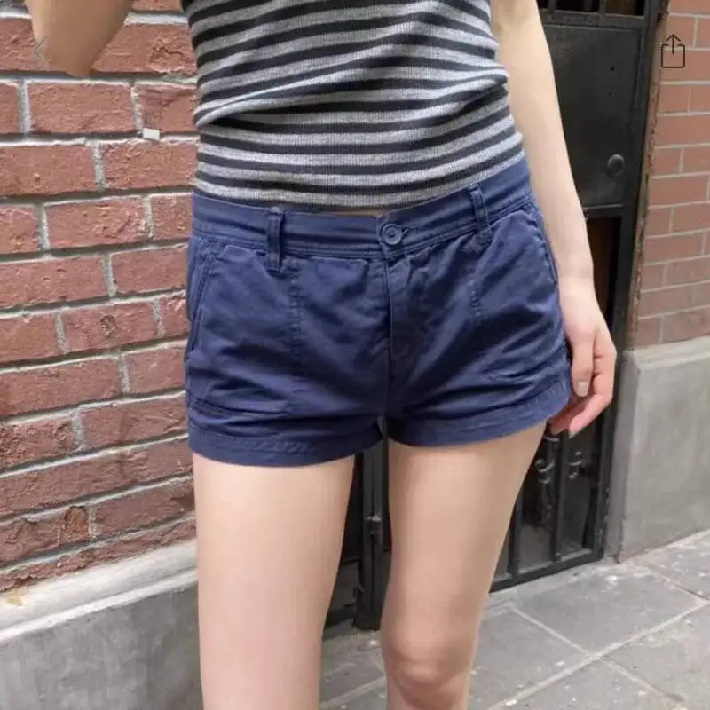 Low Waisted Workwear Shorts With Multiple Pockets Zippers Solid Color Denim Sexy Women Casual Pants Comfortable Versatile Summer