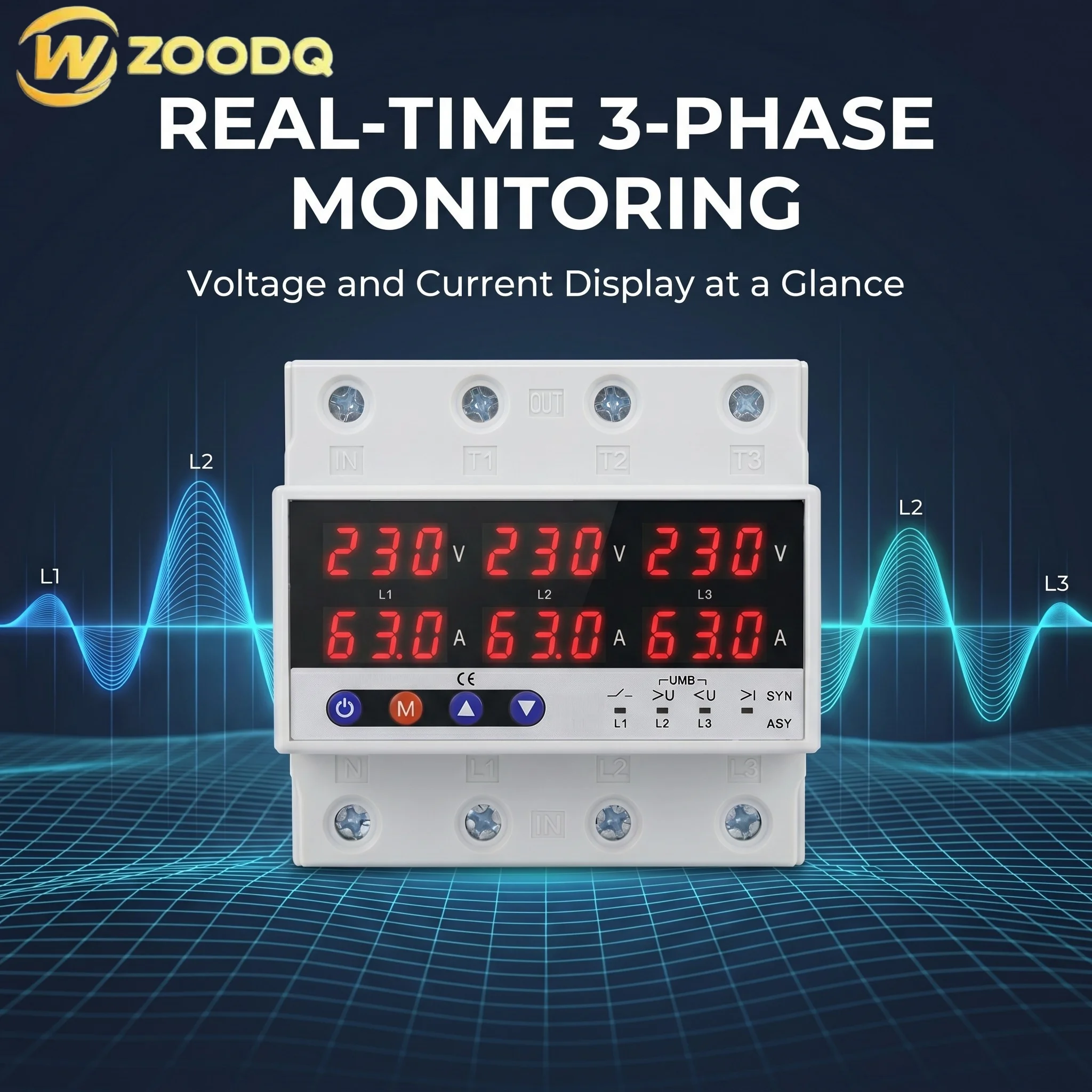 Reliable Triple Phase 4P Dual LED Display Voltage Protector 63A/100A 220V Dual Relay DIN Rail Overcurrent Guard for Home Circuit