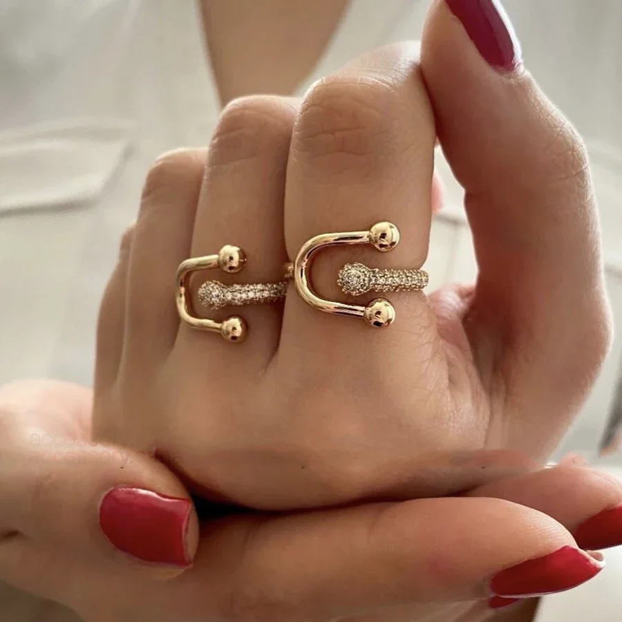 Zircon Double Crossed Shape Rings ForWomen Gold Plated Stainless Steel CrossRing Luxury Wedding Couple RingsAesthetic Jewerly