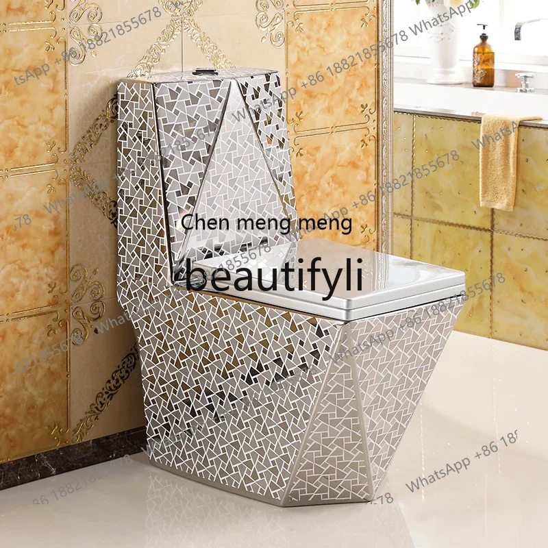 N178   Household retro silver toilet siphon water-saving creative toilet square diamond color toilet