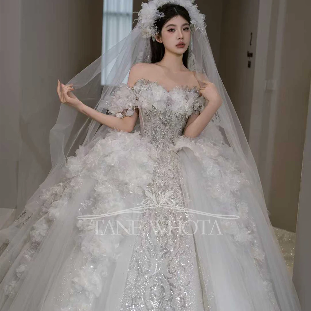 2025 Свадебные платья Милая с открытыми плечами на шнуровке сзади, вышивка бисером, расшитое блестками, свадебное платье высокого качества по индивидуальному заказу