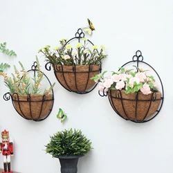 Metal Wall Hanging Plante Basket with Coco Liner Round Wire Plant Holder Hanging Basket Plants Flower Garden Pot for Home Decor