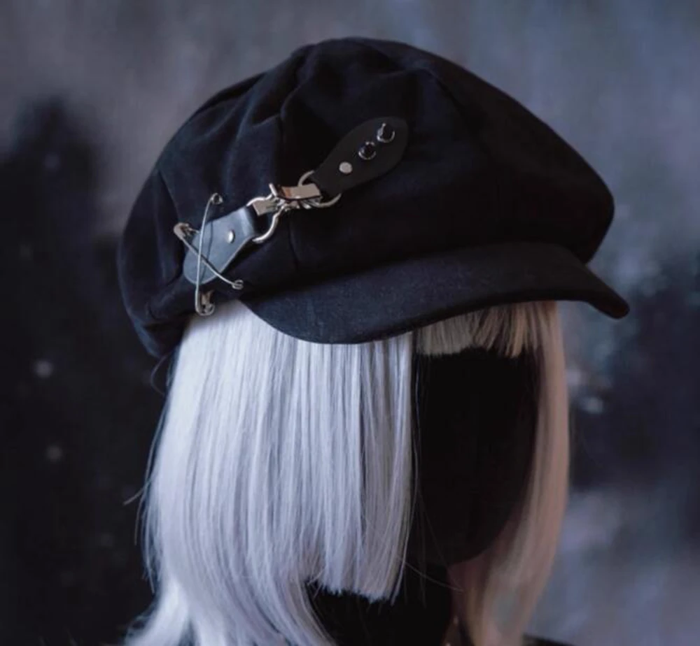 Black Beret Cap Women Girl Loli Goth Punk Hat