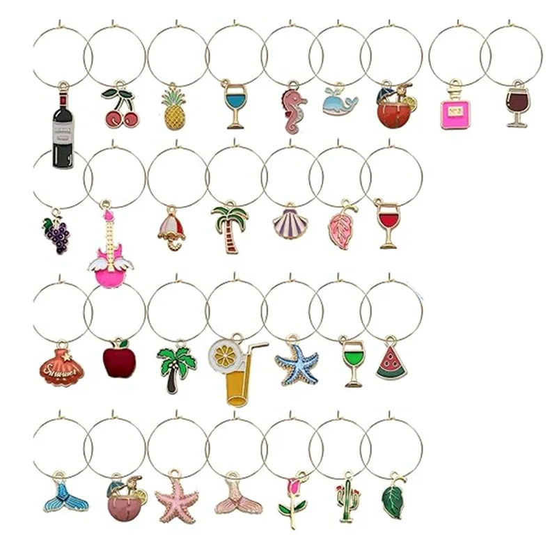 

BHBD-Beach Themed Wine Glass Charms 30PCS Drink Identifiers For Stem Glasses Glass Tags Markers Party Supplies