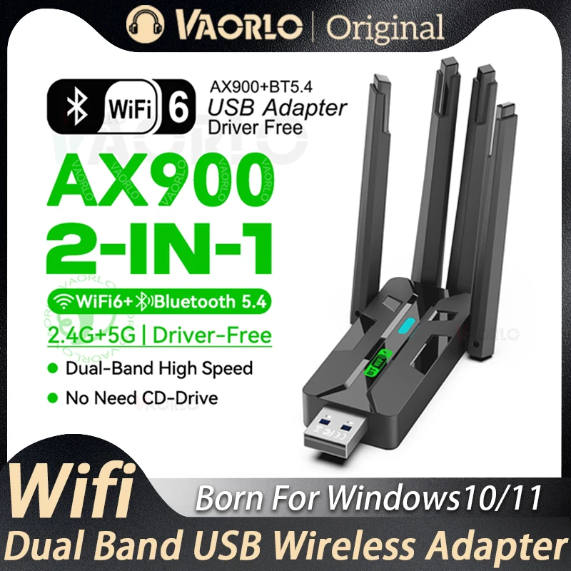 

2-IN-1 WIFI6 AX900 USB WiFi Bluetooth 5.4 Wireless Adapter Dual Band 2.4G+5G 4Antennas 900Mbps Network Card Dongle For Win 10/11