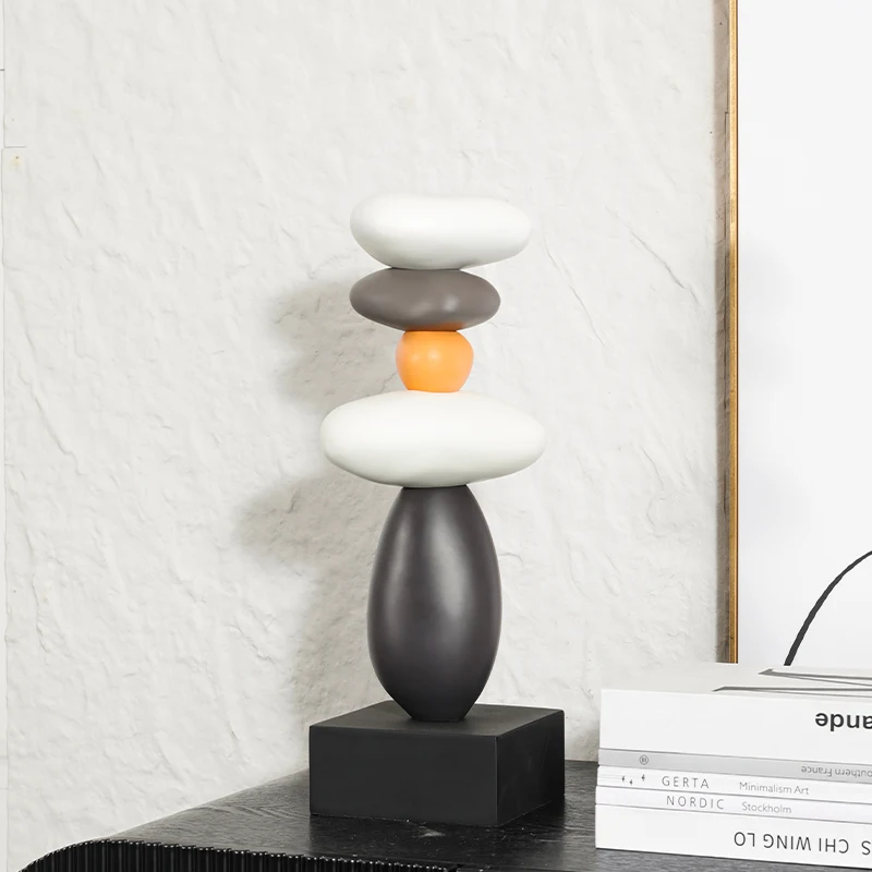 Resin Handicrafts Pebble Stacked Ornaments Geometric Stone Statue Sculpture Decorative Figurines Home Decoration Accessories
