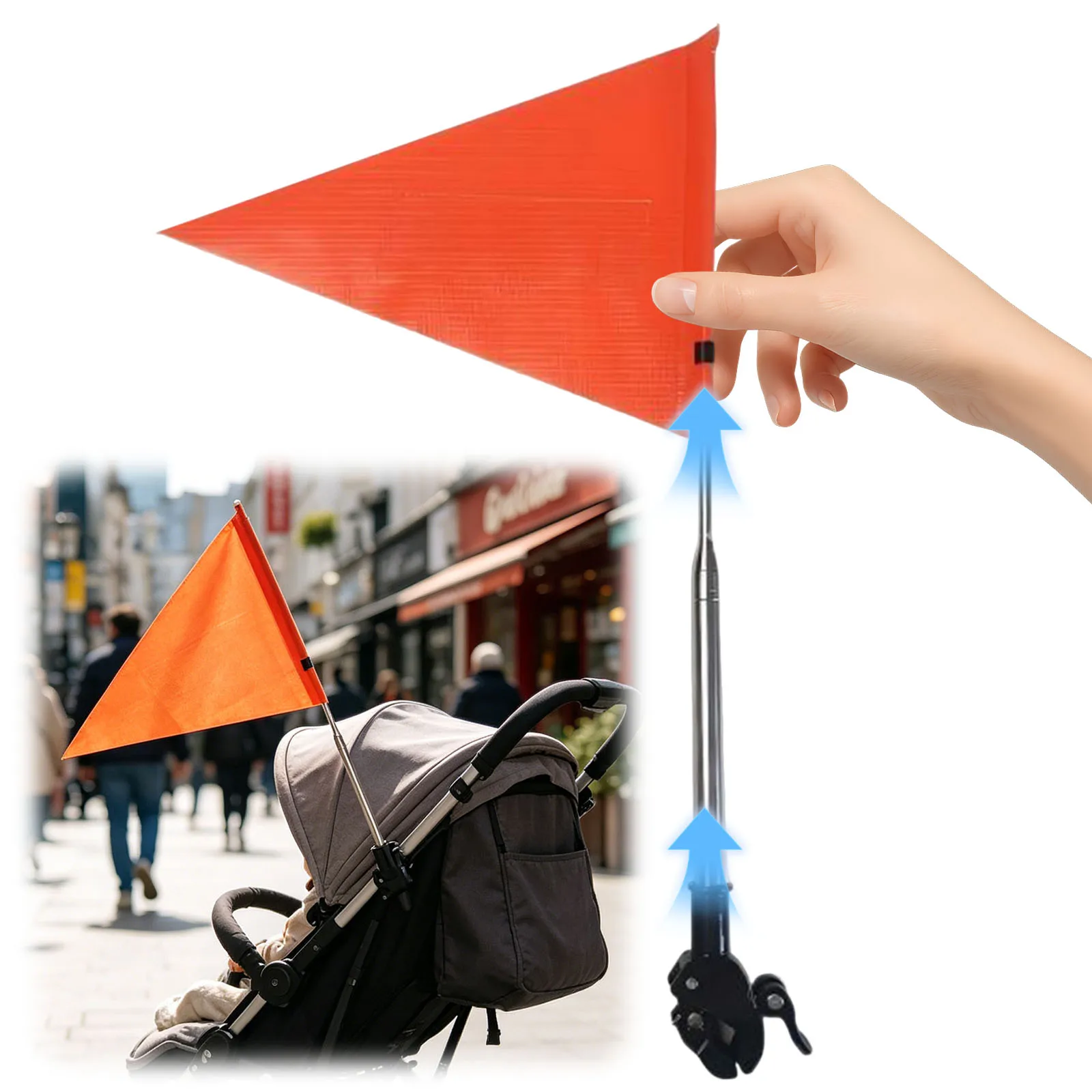 2-5Pcs Golf Cart Safety Flag with Pole Kit Orange Clamp Mount Scalable Flag with Reflective Strip for Bike Wheelchair Scooter