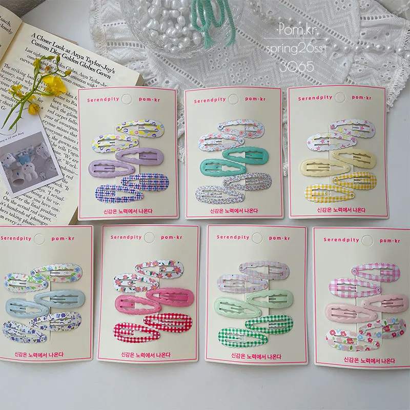 

6pcs/set Sweet Floral Print Hair Clips for Kids Dopamine Cute Bangs Clips for Girls Korean Simple Style Baby Hair Accessories
