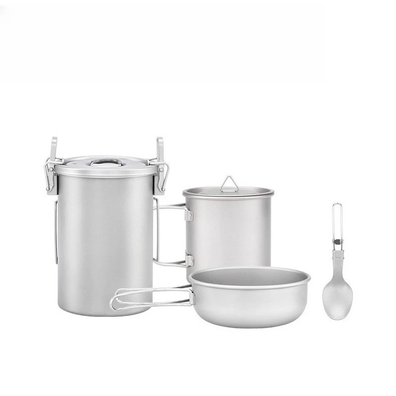 New titanium folding bowl tableware pot set single soldier camping set outdoor tableware