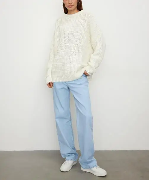 

Round neck pullover, new autumn/winter 2025, lantern sleeves, hollow knit sweater, loose casual sweater