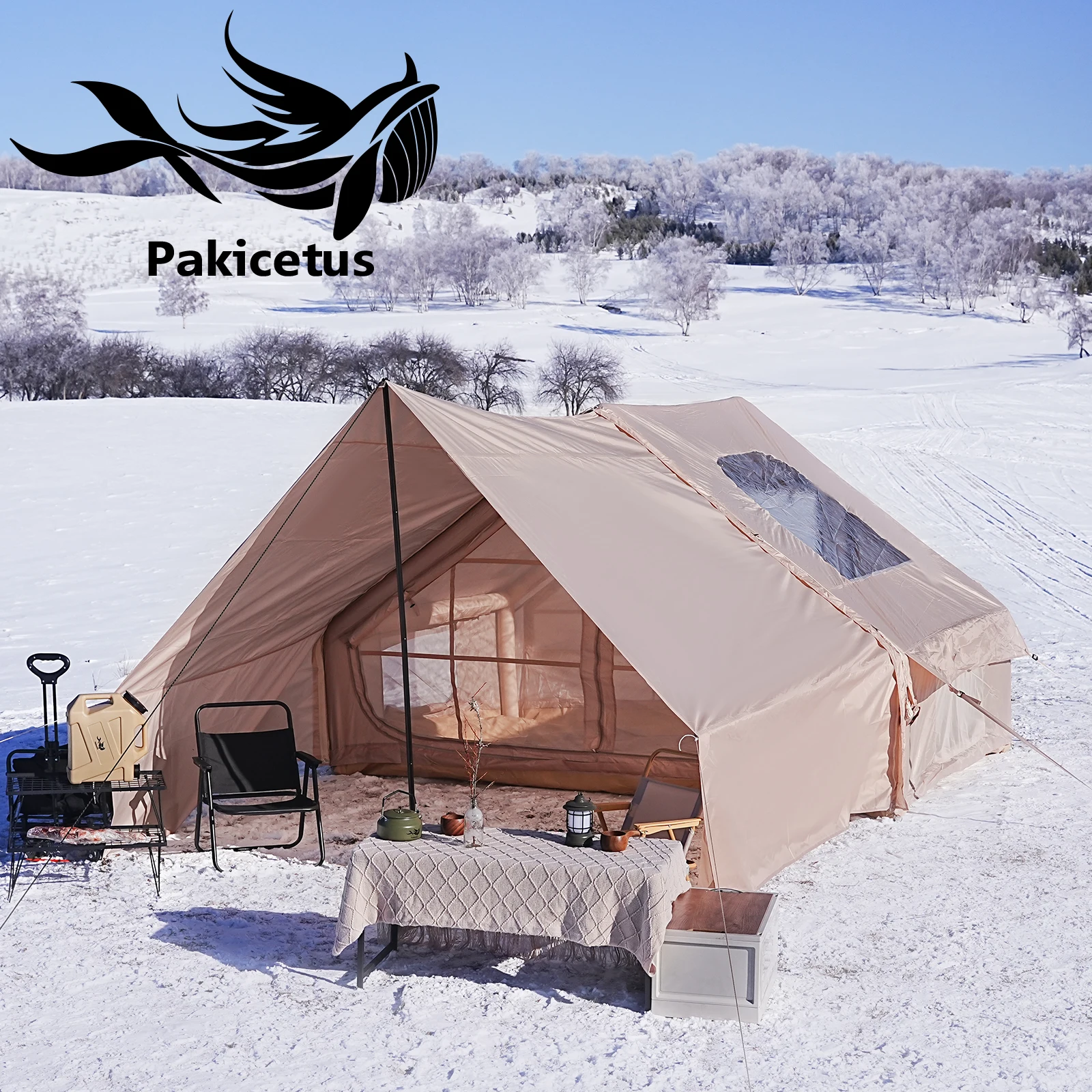 Tente gonflable PAKICETUS avec fenêtre de toit, tente gonflable à montage rapide avec pompe, tente familiale de luxe pour 4 à 6 personnes en plein air