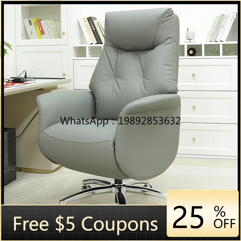 

LYY Comfortable Long-Sitting Computer Chair Home Massage Executive Chair Light Luxury Reclining Genuine Leather Office Chair