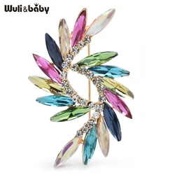 Wuli&baby Multicolor Rhinestone Feather Flower Brooches For Women Unisex Beautiful Party Office Brooch Pins Gifts