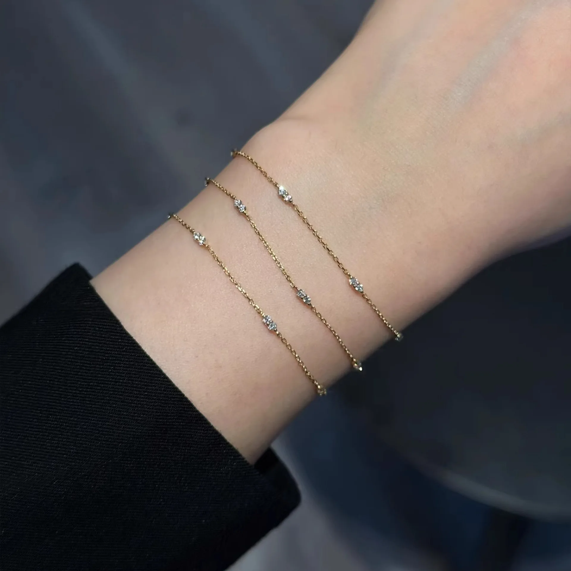 

CCFJOYAS 925 Sterling Silver Plated 18K Gold Mini Zircon Chain Bracelet for Girl Light Luxury Simple Stackable Hand Jewelry