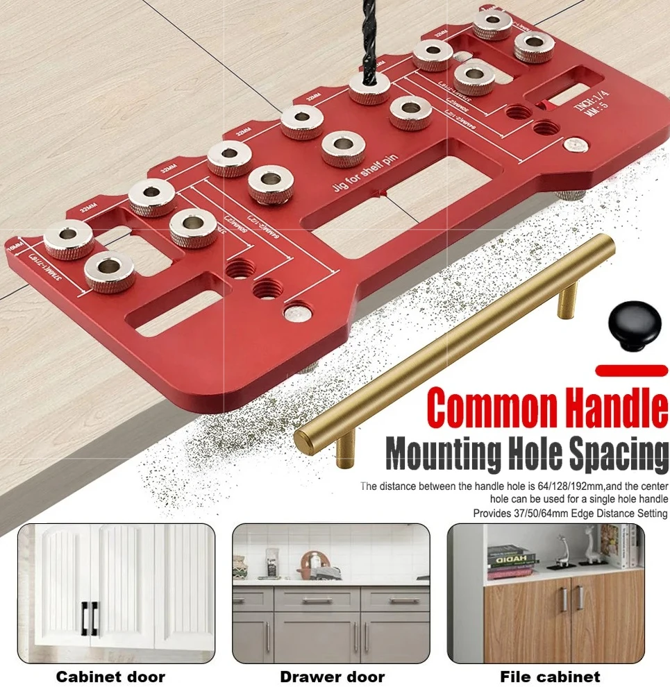 

Aluminum Alloy Door Handle Drilling Jig, Adjustable Punch Locator & Hole Guide for Furniture Closet Cabinet Installation