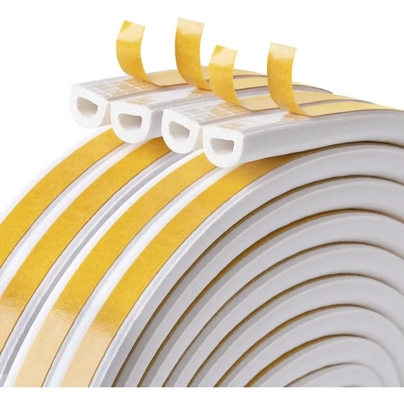 Door Weather Stripping, Soundproof Insulation Seal Strip for Windows with Self-Adhesive Protection (White, 33Ft)