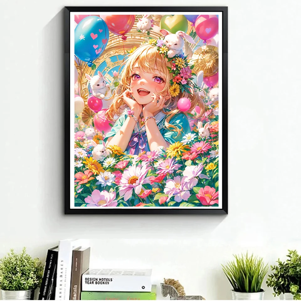 5D Diamond Painting Cartoon Girl Flower Full Diamond Mosaic Embroidery Cross Embroidery Diamond Painting Set Home Decoration