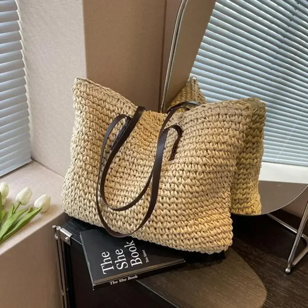 CTB4 New Luxury Straw Woven Tote Bags Summer Casual Large Capacity Handbags Fashion Beach Women Shoulder Simple