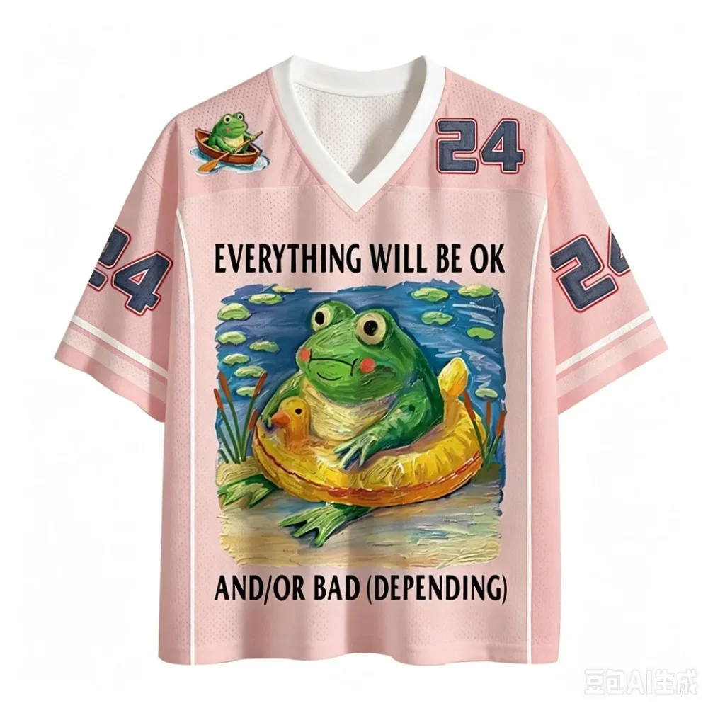 Interessanter Frosch 3D-Druck Schnelltrocknend Atmungsaktiv Sport Herren Damen V-Ausschnitt Lockerer Trend T-Shirt Modische Street Y2K Elternkleidung – Detail 4
