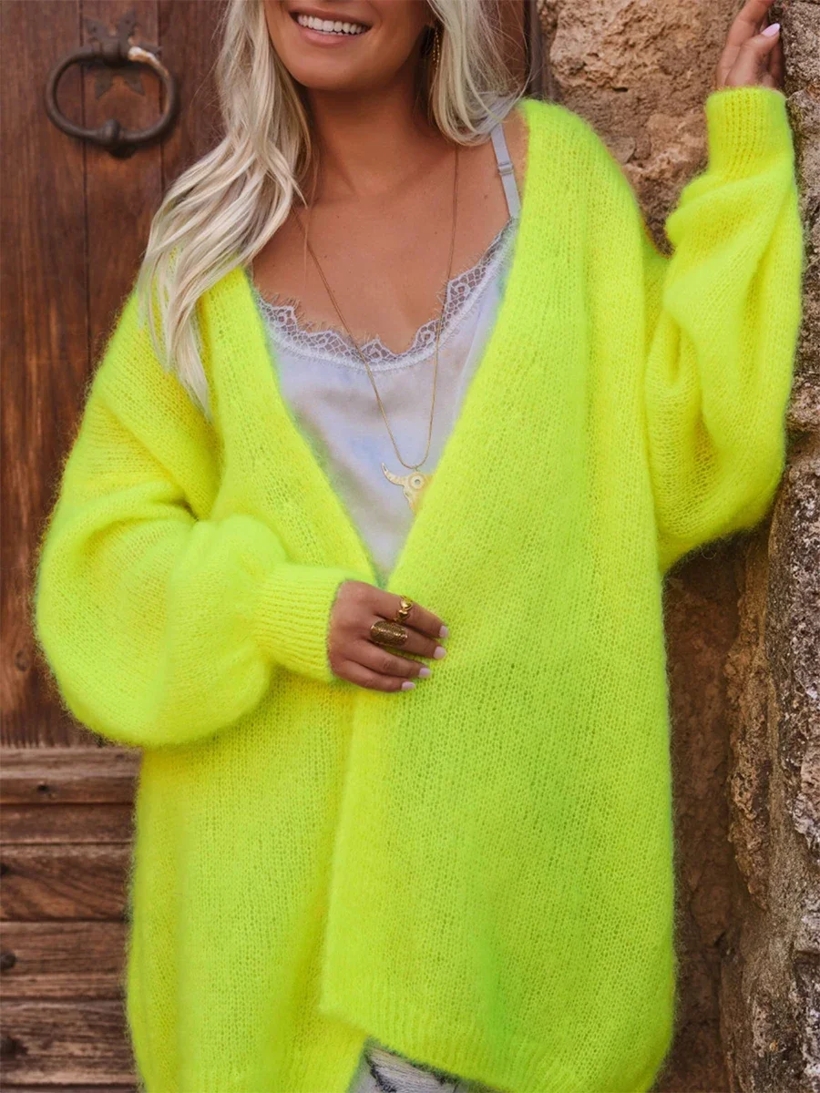 

New Fashion Women Autumn Winter Sweater Cardigan Solid Color Open Front Long Sleeve Plush Knitwear Hot Sale S-XL