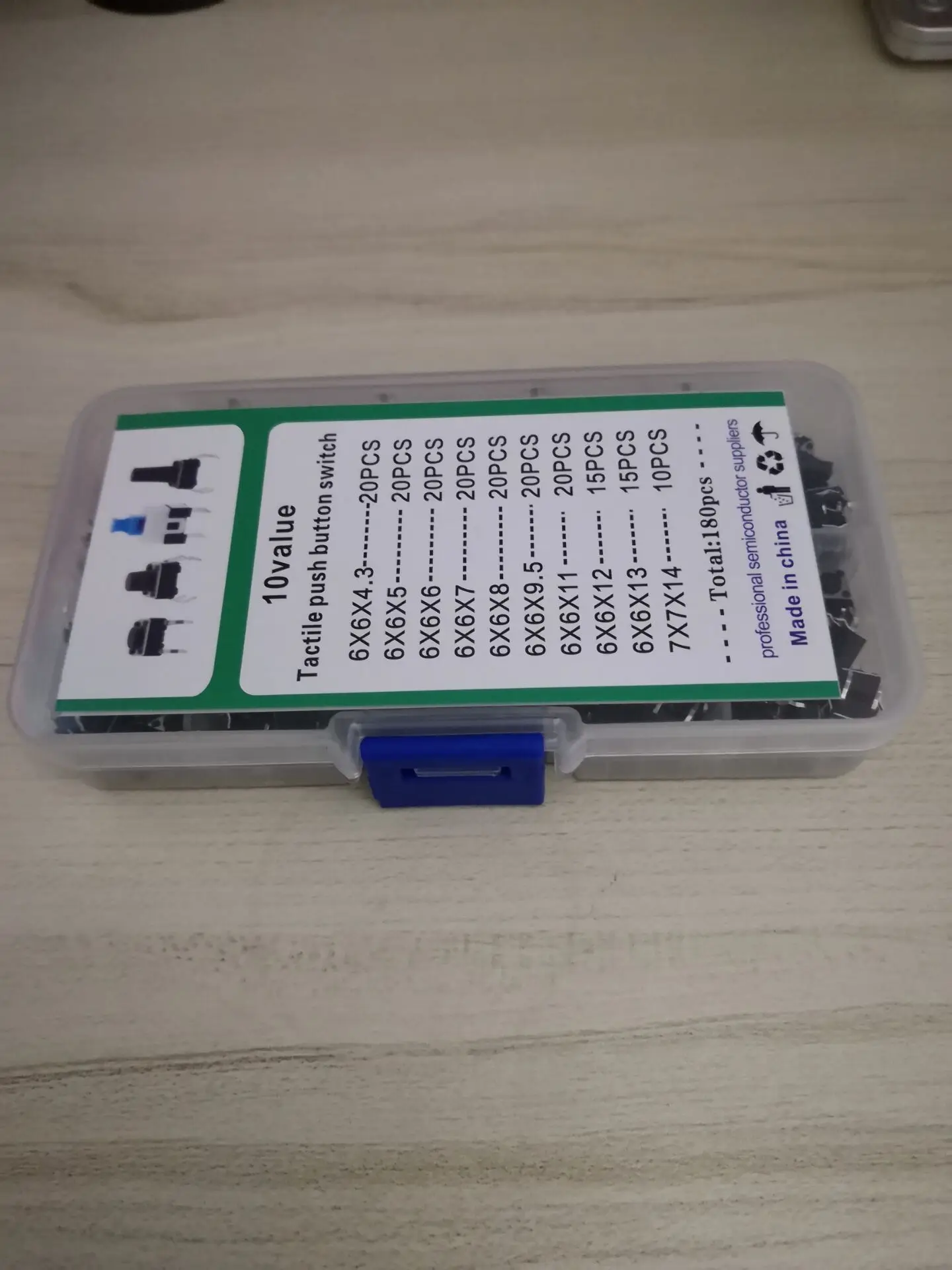 10 Values 180pcs 1box 6*6*4.3/6*6*5/6*6*6/6*6*7/6*6*8/6*6*9.5/6*6*11/6*6*12/6x6x13/7*7*14MM Button Touch Switch Kit  Assort Set