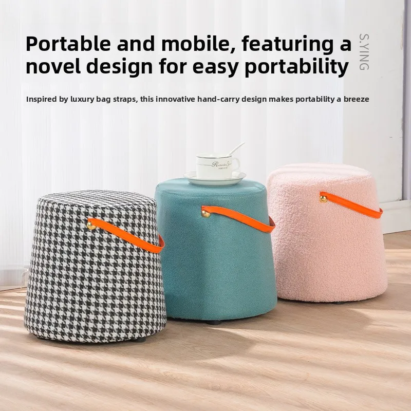 Durable Houndstooth Small Stool Hand Stool Home Living Room Sofa Footrest Solid Wood Modern Simple Shoe Changing Stool