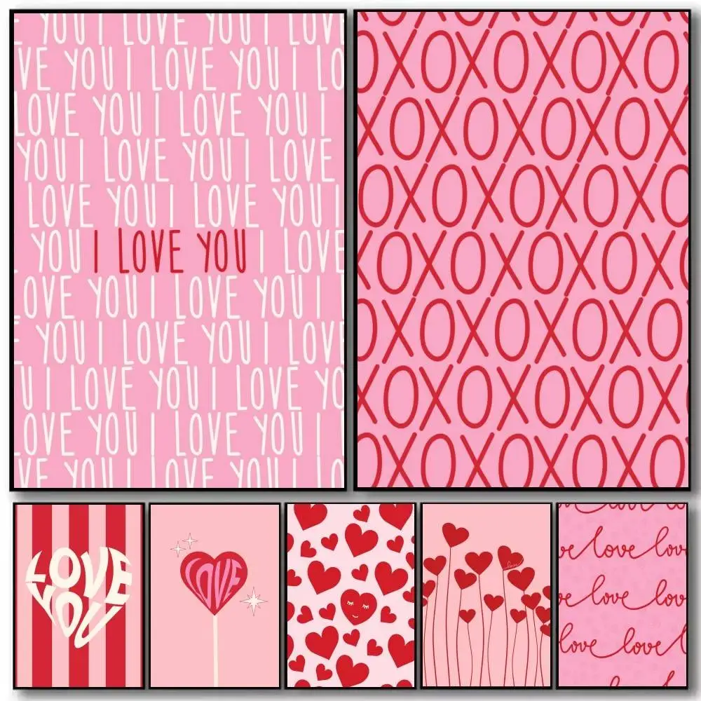 Valentines Day Pink Romantic Loving Heart   Poster and Prints Wall Art Pictures for Modern Bedroom Game Room Home Decor
