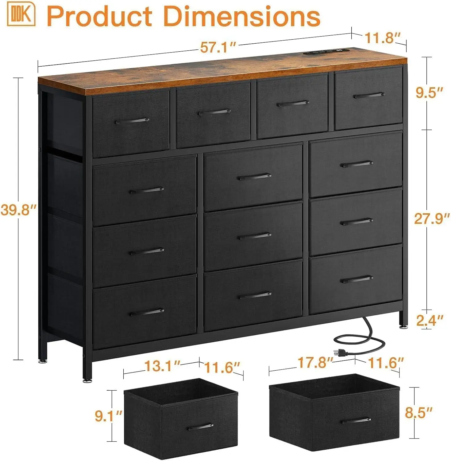 ODK Dresser with Charging Station, 57-Inch Long Dresser TV Stand for Bedroom, Large Dresser with 13 Storage Drawers