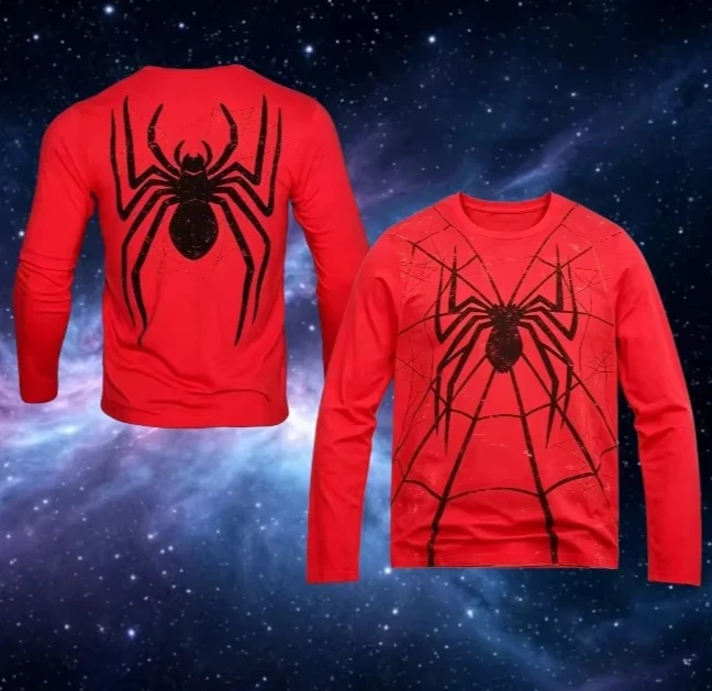 3D Printed Spider Print Long Sleeved T-shirt Casual Street Long Sleeved Top Red Men's T-shirt Jacket Y2k Harajuku Family Look