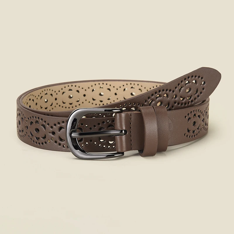 حزام من البولي يوريثان على شكل زهرة مجوفة للسيدات مع حزام جينز كاجوال مناسب للحزام العالمي لجميع المواسم للسيدات