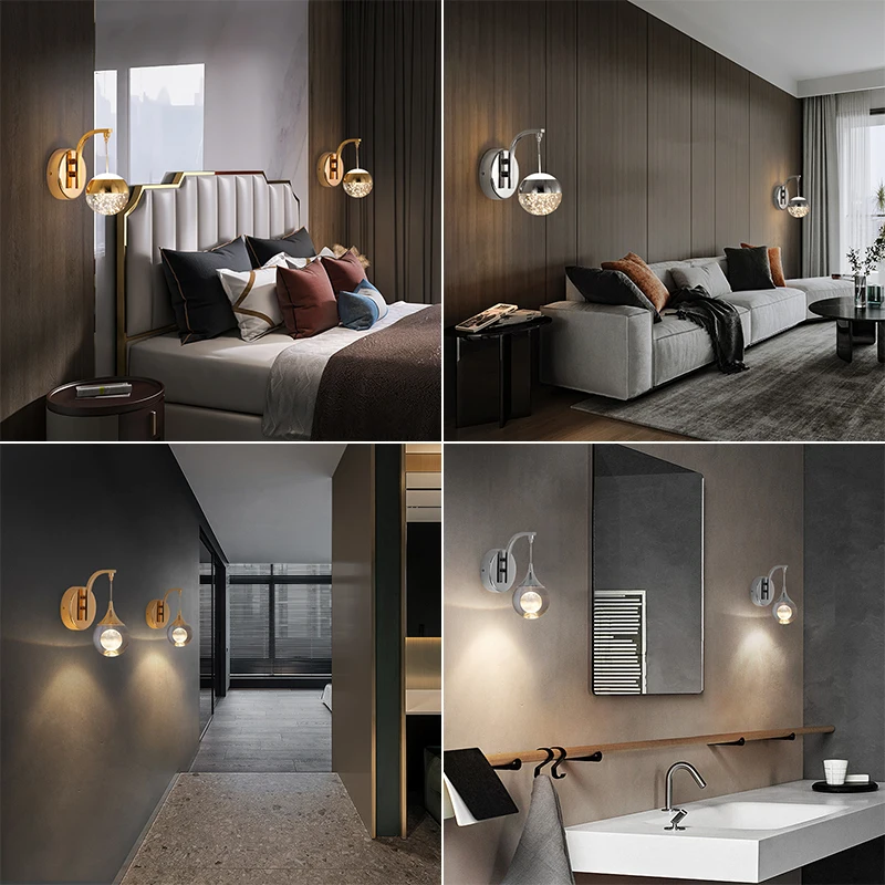 Phòng Ngủ Đèn Tường Pha Lê Vàng Chrome Led Tường Phòng Khách Sconce Thiết Kế Đơn Giản Màu Bạc Dán Tường Phòng Tắm Hành Lang Bong Bóng Bóng