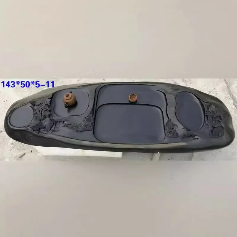 Natural stone material tea tray Xiaoqiao flowing water stone tea sea golden halo gold leather ribbon pattern drainage tea set