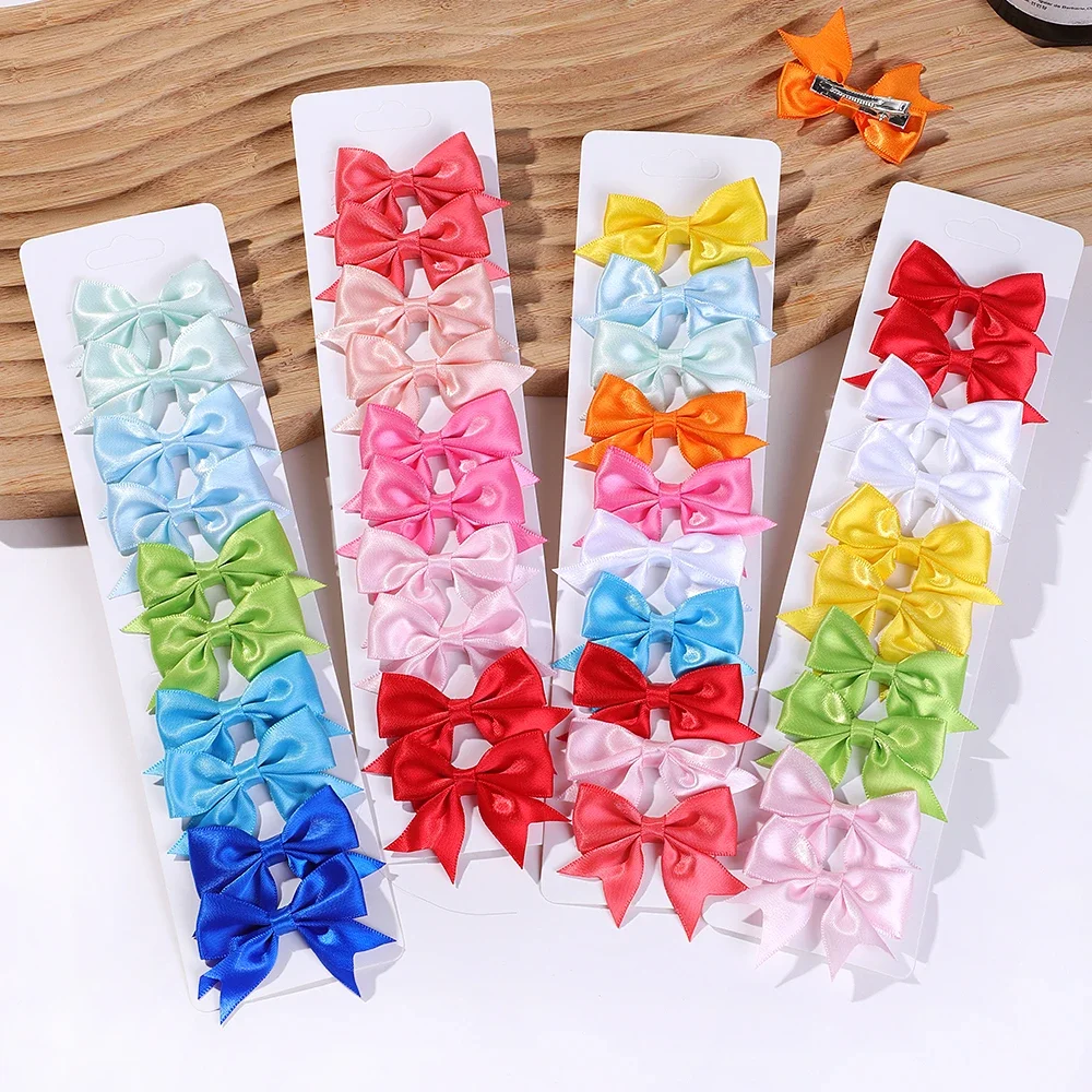 10Pcs/set Kids Ribbon Baby Bows Hair Clips satin Baby Girls Handmade Bowknot Hairpin MiNi Solid Color Barrettes Hair Accessories